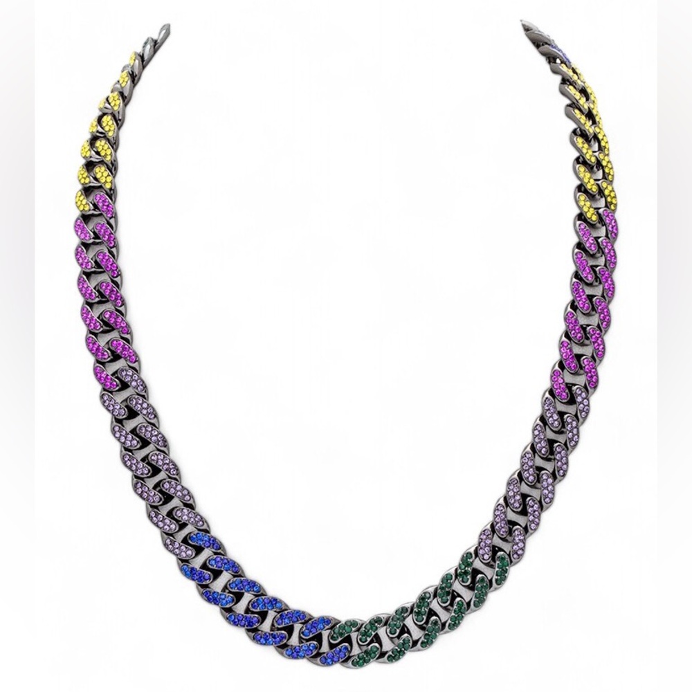 Multicolored Unisex Bling Cuban Necklace